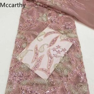 African Mesh Lace Fabric Nigerian Beads Lace Fabric 2025 High Quality French Nigeria Lace Dresses for Women Party Wedding Sewing