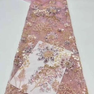 African Lace Fabric 2025 High Quality French 3D Sequins Embroidery Beads Tulle Lace Fabric For Party Dress