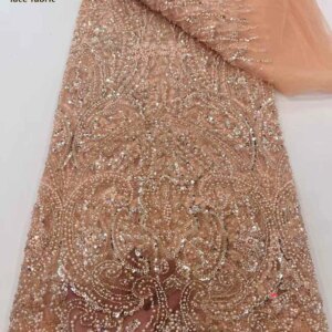 Nigeria Sequined Mesh Lace Fabric 2025 High Quality Beaded Embroidery French Lace Fabric African Lace for Bride Wedding Dress