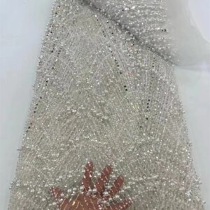 5 Yards African Lace Fabric Sequins Beaded Embroidery Groom Nigerian Bridal High Quality French Tulle Lace Fabric Wedding W548-1