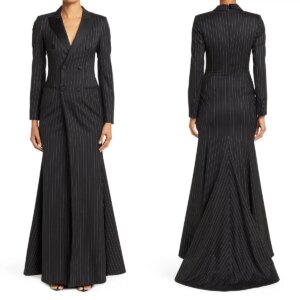 Vintage Women Long Blazer Dress Slim Fit Striped Jacket Overcoat Double Breasted Customized Formal Wear Evenings Party One Piece