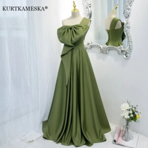 Elegant Long Prom Evening Guest Party Dresses for Women 2025 Summer Sexy One Shoulder Green Big Bow-knot Birthday Maxi Dress