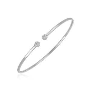 14k White Gold High Polish Diamond Cluster Bangle 2mm