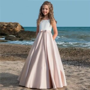 Princess Party Girls pageant dresses for girls Satin Flower Girl Dress First Communion Dress Kids Wedding Ball Gowns