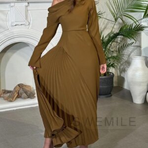One-Shoulder Draped Slit Prom Dress Pleat Ankle-Length Evening Gowns Luxury Long Sleeves Cocktail Wedding Party Dresses