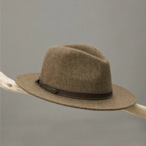 Autumn and winter new men’s classic vintage herringbone flat brim top hat casual fashion big cap
