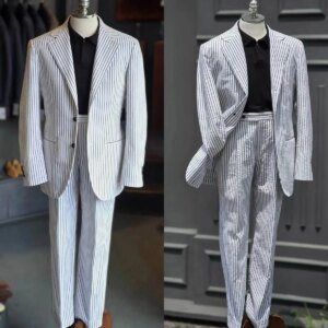 Striped Wedding Men Groom Tuxedos Notched Lapel Custom Made 2 Pieces Prom Male Birthday Party Coat Jacket Pants Suits