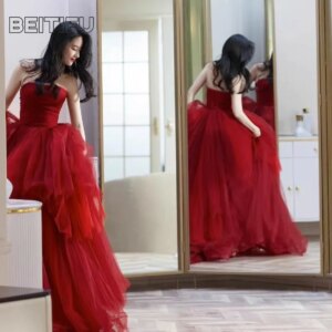 Elegant Evening Dresses for Women Wedding Party Customized Palace Style Strapless Off The Shoulder Dress Banquet Gown Vestidos