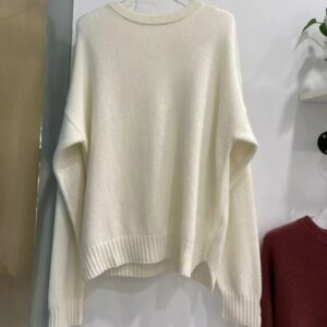 New Autumn Winter Round Neck Loose Sweater Wool and Cashmere Blended Pullover Women Jumper