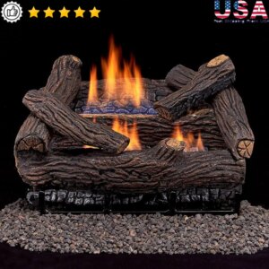 Dual Fuel Ventless Fireplace Logs Set Remote Control Natural Gas Liquid Propane 30000 BTU Safety Features Realistic Logs Heating