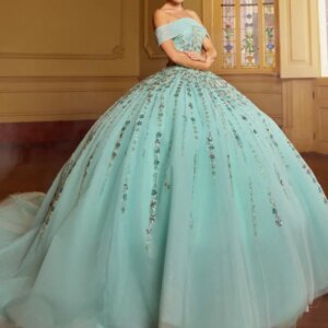 Mint Green Shiny Off Shoulder Quinceanera Dresses Sequin Applique Lace Beads Tull Party Birthday Sweet 16 Dress Vestidos 15 anos