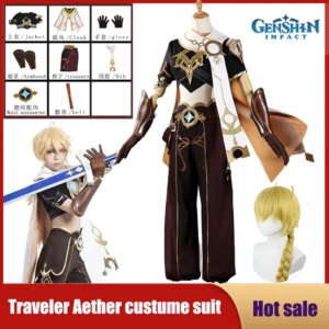 AD1 Game Genshin Impact Traveler Aether Cosplay Costume Anime Kong Figure Party Halloween Outfit Wig Dress Full Sets Women 5@rD~