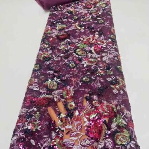 New Design African Sequins Tulle Lace Fabric 2025 High Quality Lace Embroidery Beads Mesh Fabric 5 Yards For Women Wedding Party