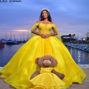 Yellow Vestido De Debutante 15 Anos Princess Ball Gown Applique Lace Vestidos De 15 Quinceañera Dress 2 In 1 Birthday Customized