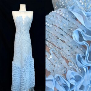 African 3D Flower Beaded Fabric Beads Embroidery French Tulle Mesh Lace Fabric for Nigerian Wedding Luxury Fashion 5 Yards Dress