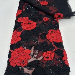 Black Beaded Lace Fabric White Lace Fabric 2025 High Quality Brunt Orange Beaded Lace Fabric Sequins For Sewing