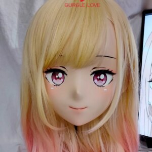 (GLb0314)Customize Character Female Girl Resin Half Head Crossdress Cosplay Japanese Anime Role Kigurumi Mask With Eyes And Wig