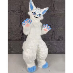 White Long Fur Husky Dog Fox Mascot Costume Fursuit Halloween Suit Cosplay