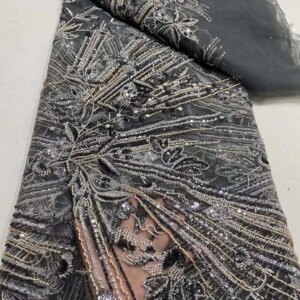 Luxury Sequins Tube Beads Lace Fabric For Wedding 2024 New Design French African Tulle Mesh Lace For Evening Dress DP