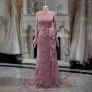OEING 2025 Pink Elegant Mermaid Evening Dress Lace Romantic Floor Length Long Sleeve Prom Gown Vestidos De fiesta Customized