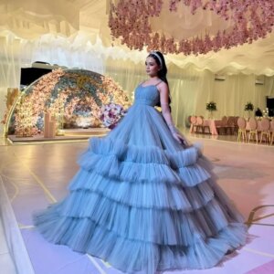 Customized Grayish blue Quinceanera Dress Off Shoulder sequin applique crystal layering vestidos de 15 Quinceanera