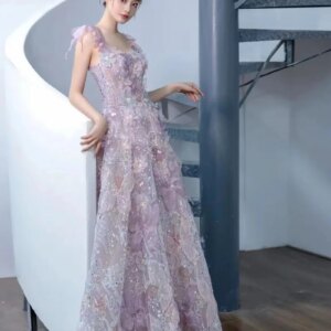 Light Luxury Women Evening Party Dresses Palace Style Sleeveless Handmade Sequins Appliques Butterfly Fairy Prom Dress Vestidos