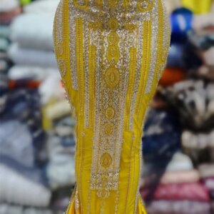 African Embroidered Fabrics French Lace Fabric High Quality 2025 Luxury Fabric for Dress 5 Yards with Beads Yellow Fabric Q392-1