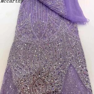 Latest African Sequins Beads Lace Fabric 2025 High Quality Lace Material French Nigerian Lace Fabric For Women Party Dress