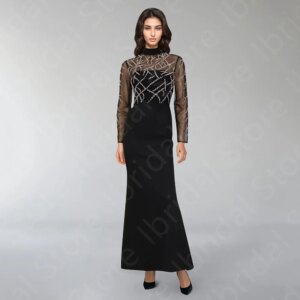 Customized Elegant Mermaid Mother Dresses Black Long Sleeves Mother of the Bride Gowns High Neck Wedding Party Dresses 2024