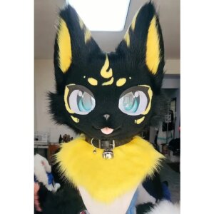 Black Furuit Long-haired Cat and Fox Mascot Head Party Halloween Fur Role Play