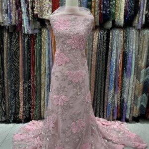 Pink High Quality Fashion African Sequins Embroidered Groom Lace Fabric Beaded Sequins Lace Fabric For Nigerian Wedding Dress