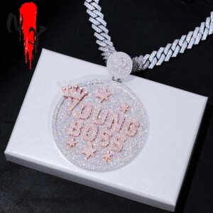 Ny Hip Hop Custom Iced Out Name Pendant Full Diamond Rose Gold/Silver/Gold Plated 80mm Crown Round Shaped Letter Pendant Jewelry