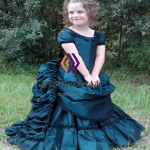 Victorian Baroque Style Navy Flower Girls Dress Children Bustle Reenactment Cosplay Birthday Dress Renaissance Party Customized