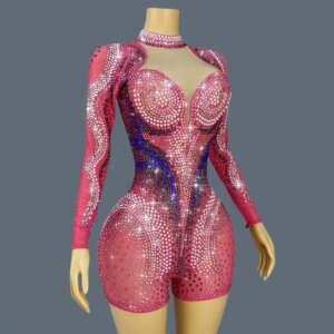Full Rhinestone Tight Fitting Sparkly Playsuit High-quality Bodysuit Event Celebrate Party Stage Performance Wear Caomeixiong