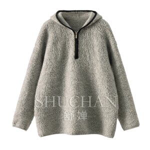 Thicken Cute Teddy Fleece Circle 100% Wool Hooded Sweater Women Warm Winter Long Sleeve Hooded Pullover