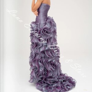 Customized Modern Organza Straight Ruffles Evening Dress Strapless Sleeveless Floor Length Panel Train Vestidos para mujer