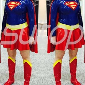 New Arrival Women ‘s Latex Supergirl suit tights uniforms (top+cape+skirts)