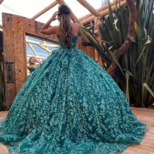 Blackish Green Princess Quinceanera Dresses Off Shoudler Sparkly Applique Lace Beads Corset vestido de festa 15 anos 2025