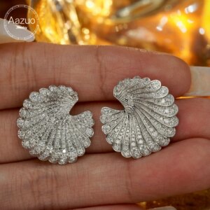 Aazuo 18K Pure White Gold Fashion Luxury Jewelry Real Diamonds 1.22ct Big Round Shape Stud Earring Party Fine Jewelry Hot Sell