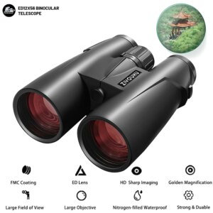 ED12X56 Professional Binoculars Telescope Ultra HD High Multiplier Powerful Waterproof for Hunting Camping Engineering Use