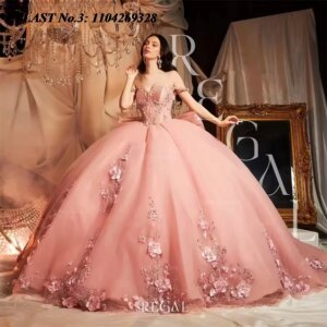 EVLAST Customized Princess Blush Pink Quinceanera Dress Ball Gown Floral Applique Beaded Bow Sweet 16 Vestidos De 15 Anos E3Q505