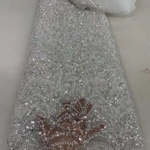 White Luxury African Heavy Handmade Beaded Lace Fabric 2024 High Quality 5Yards Sequins French Tulle Bead Lace For Wedding Party