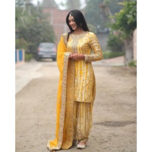 Yellow Salwar Kameez Pakistan India Wedding Party Dress Bollywood Set Sharara