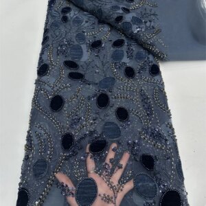 New Design Beaded Lace Fabric Luxury sequins Lace Embroidery French Nigerian Tulle Lace Fabric for Wedding RF