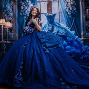 Royal Blue Shiny Quinceanera Dresses Ball Gown Off Shoulder Appliques Lace Beads Tull Sweet 16 Dress Vestidos 15 De Anos