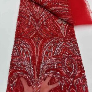 African Sequins Beaded Groom Lace Fabric High Quality French Tulle Lace Fabric 2025 Embroidery Nigerian Lace Fabrics Material