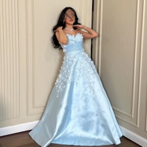 Customized Satin Sequined Flower Beading Ruched Formal Evening A-line Sweetheart Bespoke Occasion Gown Long Dresses
