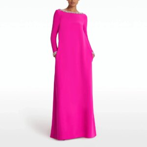 XIXI Wedding Party Dress Boat Neck Womens Dresses with Crystal Evening Party Dress Long Sleeves Floor Length A Line Dresses for