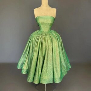 Sparkly Candy Green Evening Formal Dresses Arabic Strapless Puffy Customsized Ankle-length Dubai A-line Prom Gala Gown 2025