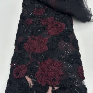 2025 New African French Nigerian High End Lace Fabric With Beads Sequins Mesh for Embroidery Wedding Party Bride Sewing Dress